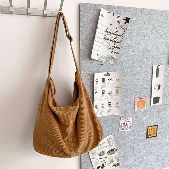 Unisex Corduroy Large Shoulder Bag Casual Travel Work Organizer - Picture 3 of 7